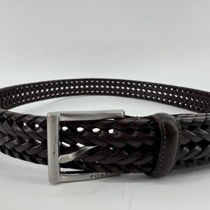 Fossil Mens Classic Genuine Leather Braided Belt Dark Brown Size 40